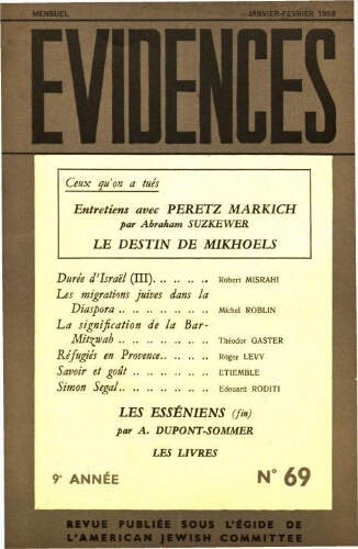 Evidences. N° 69 (Janvier/Février 1958)